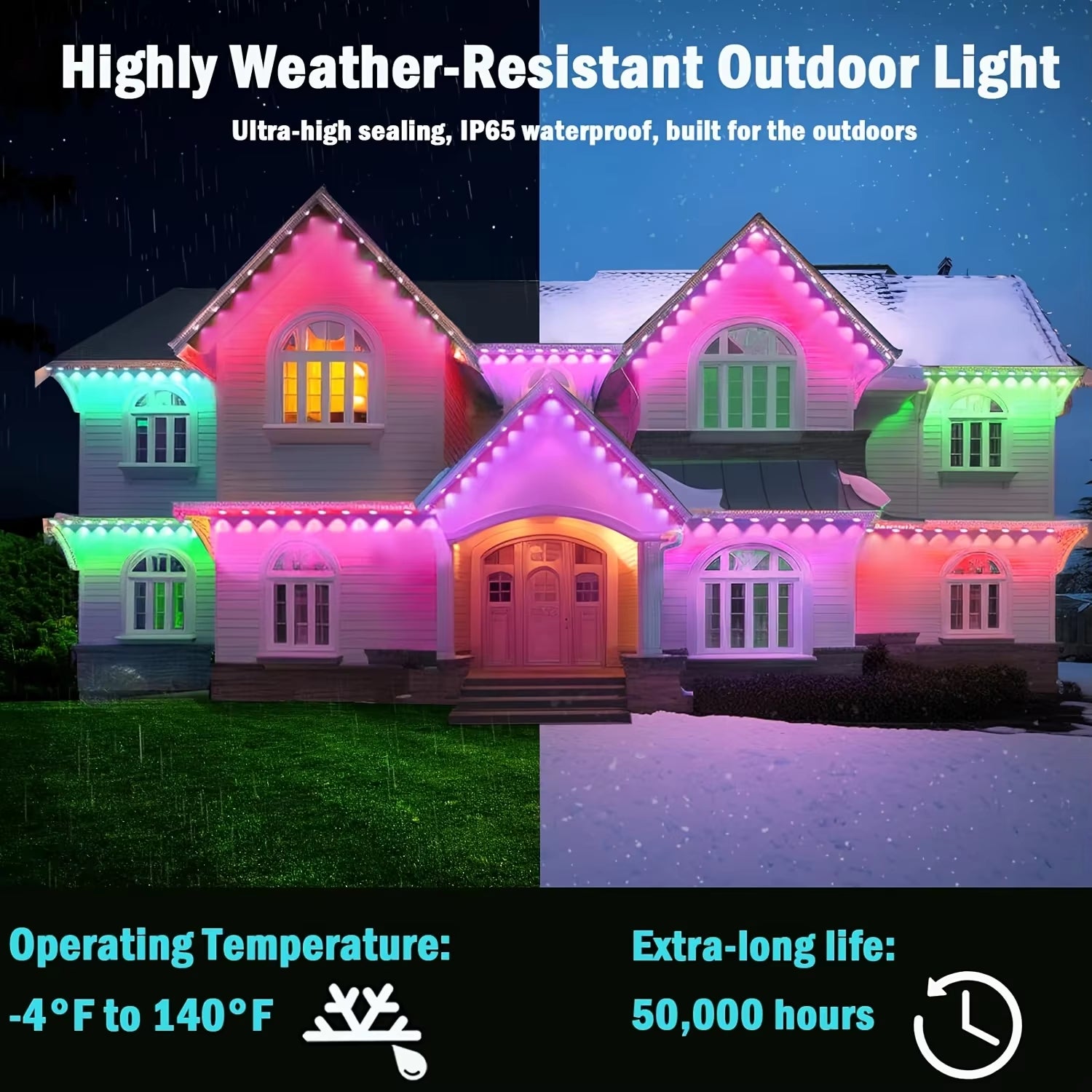 45M RGB Eaves LED Lights Permanent Outdoor Lights String APP Bluetooth Light Strip Scene Modes Full House Party Wedding Light